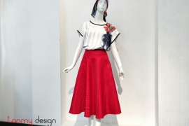 Red Celena flared skirt